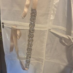 Elegant Champagne Bridal Belt with Rhinestone And Bead Embellishments